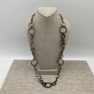 Vintage Necklace Geometric‎ Long Silver Metal Circle